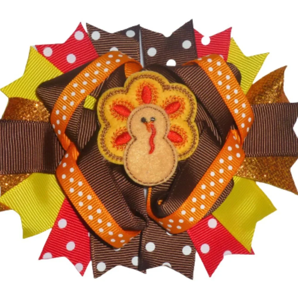Thanksgiving Turkey Girls 5-Inch Hair Bow Clip
